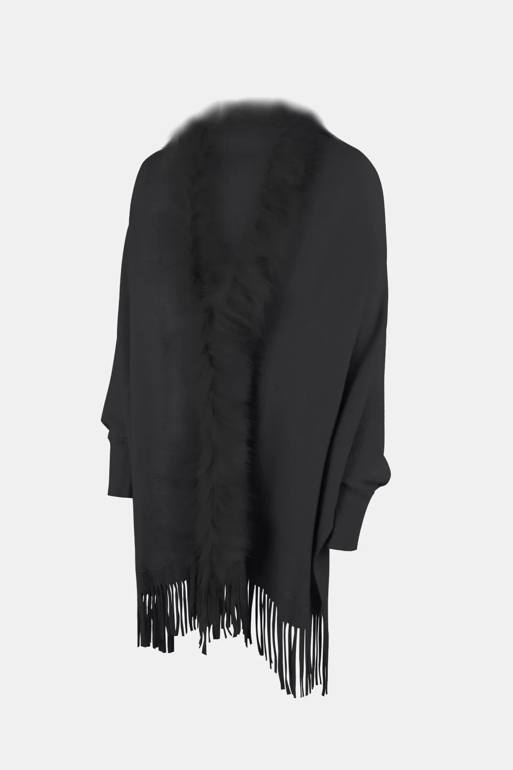 Fringe Open Front Long Sleeve Poncho - Image 12