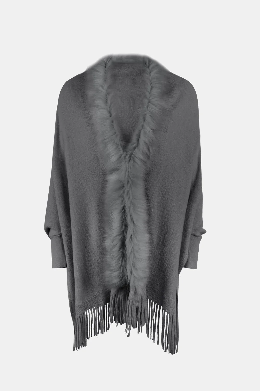 Fringe Open Front Long Sleeve Poncho - Image 14