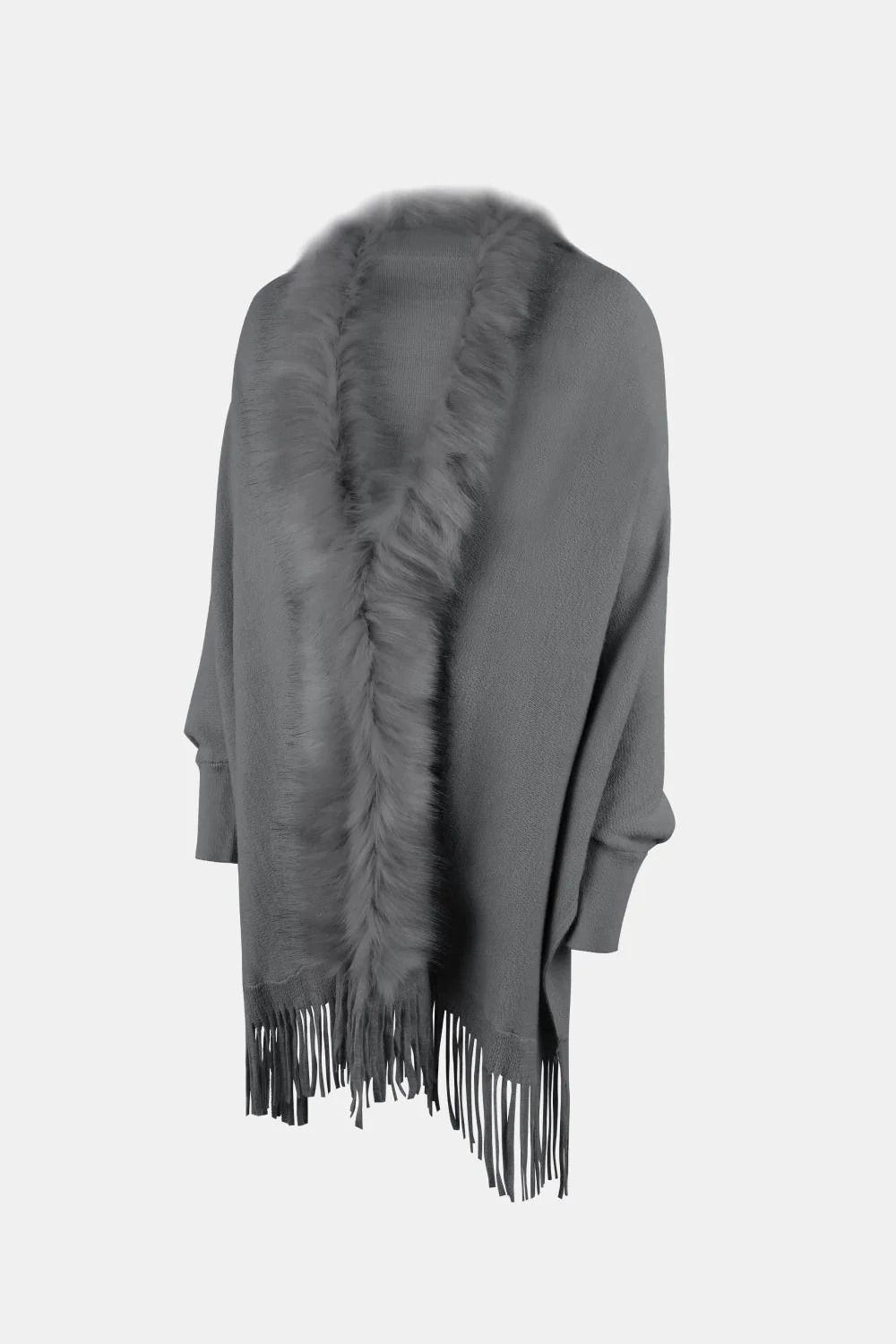 Fringe Open Front Long Sleeve Poncho - Image 15