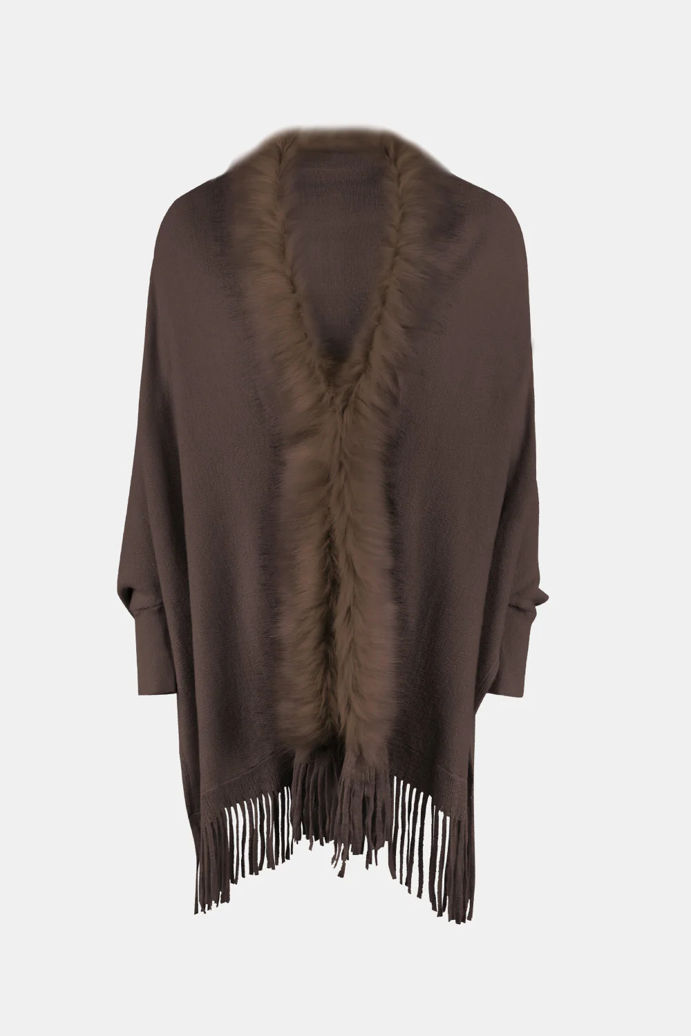 Fringe Open Front Long Sleeve Poncho - Image 17