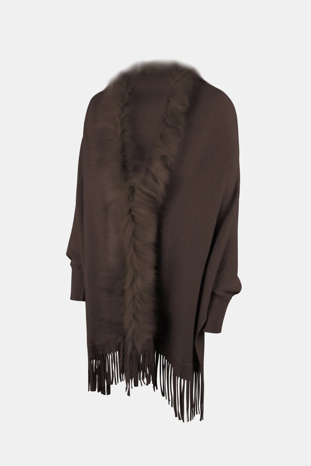 Fringe Open Front Long Sleeve Poncho - Image 18