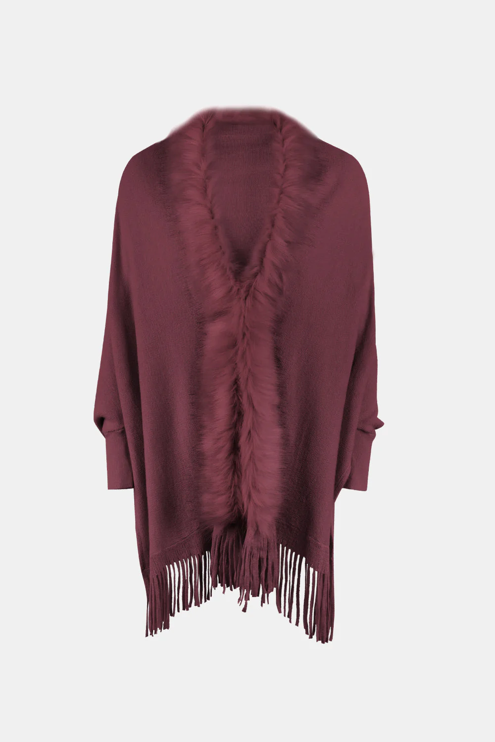 Fringe Open Front Long Sleeve Poncho - Image 5