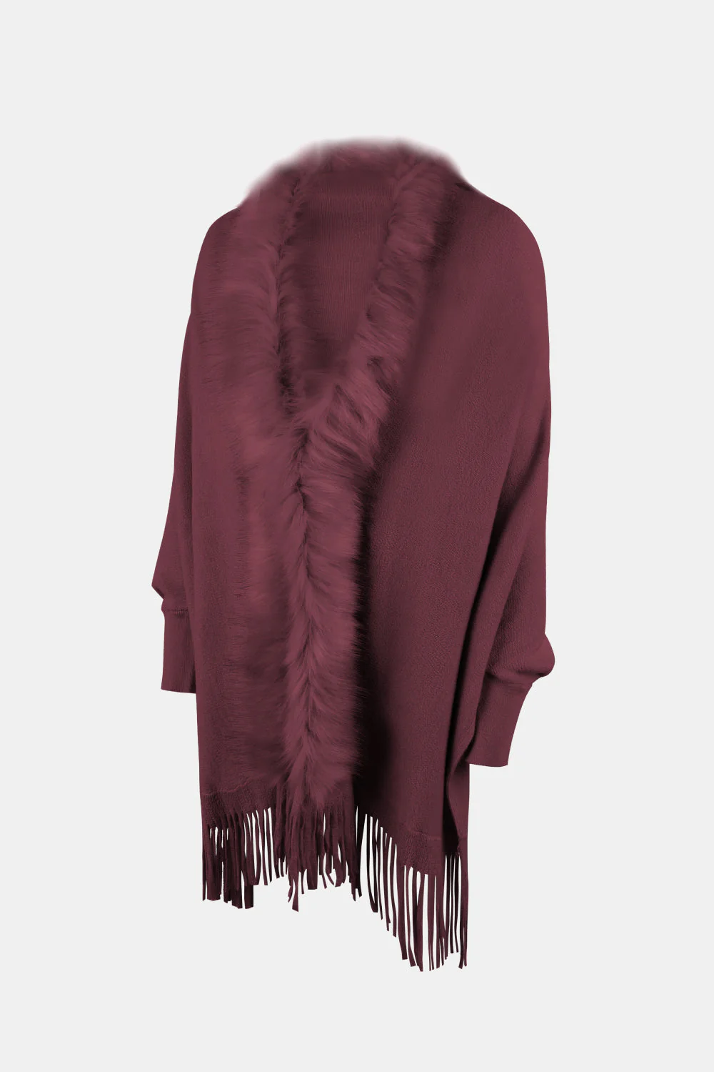 Fringe Open Front Long Sleeve Poncho - Image 6