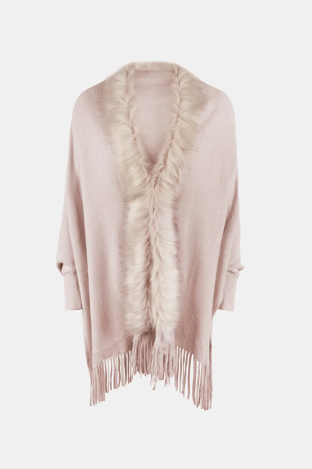 Fringe Open Front Long Sleeve Poncho - Image 8