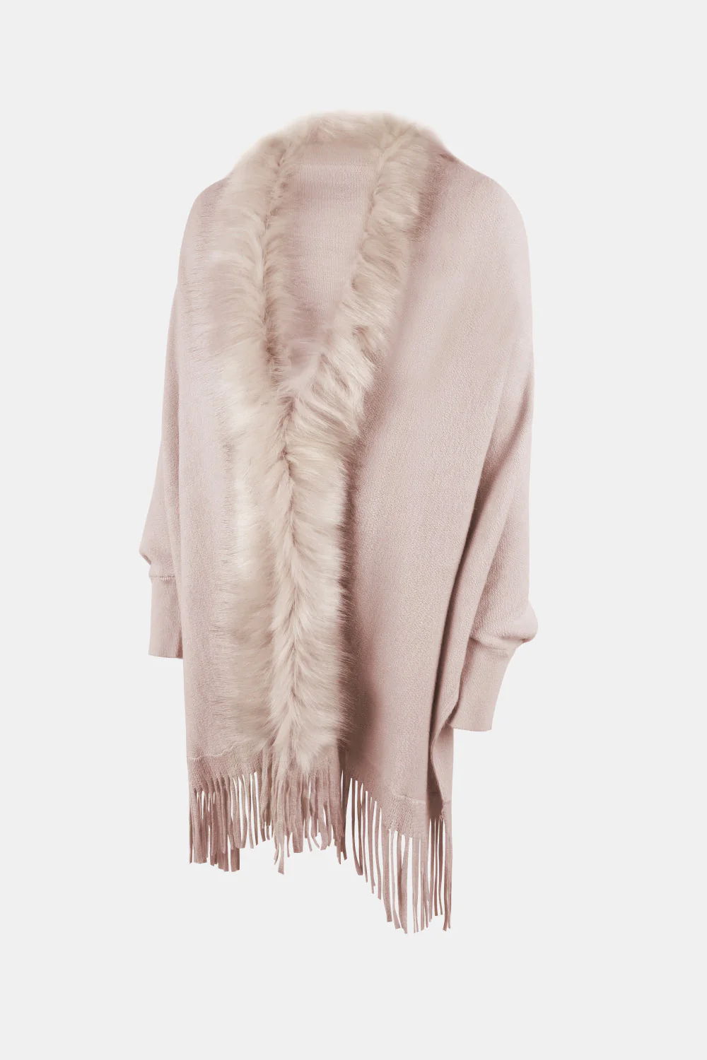 Fringe Open Front Long Sleeve Poncho - Image 9