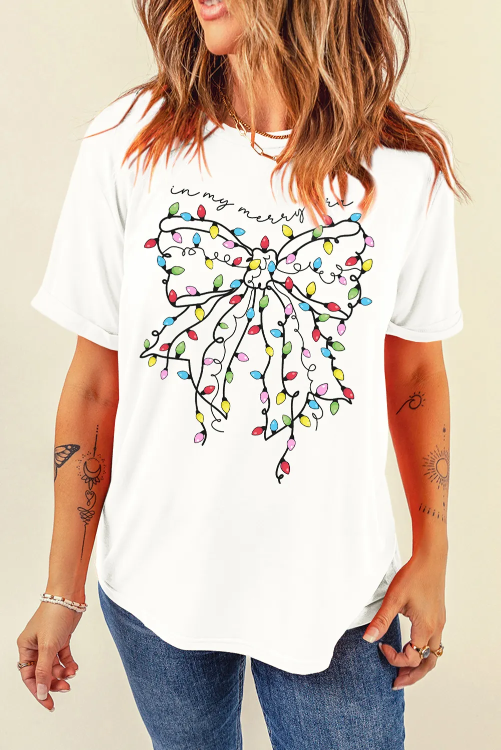 Full Size Bow Round Neck Short Sleeve T-Shirt - Image 2