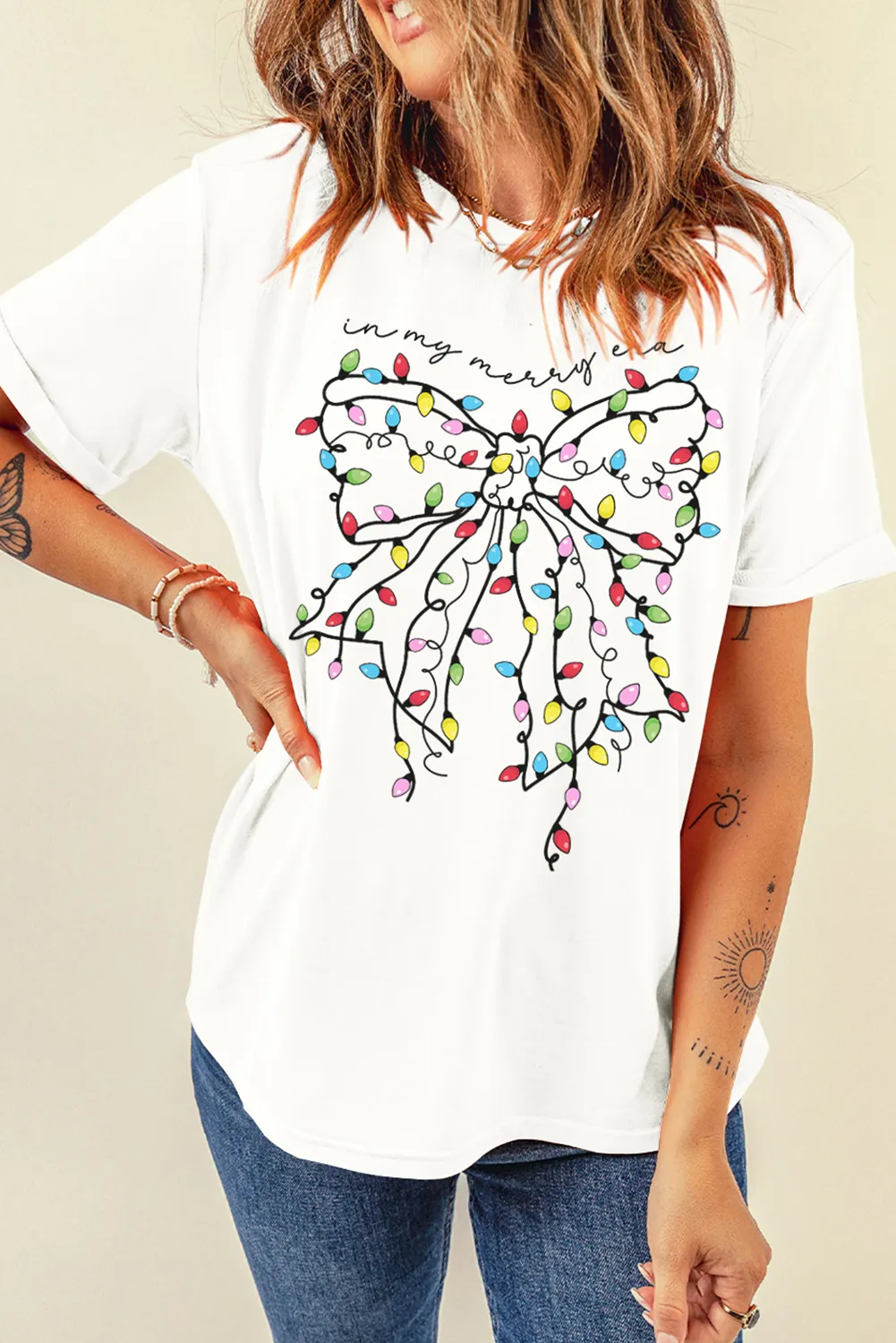 Full Size Bow Round Neck Short Sleeve T-Shirt - Image 3