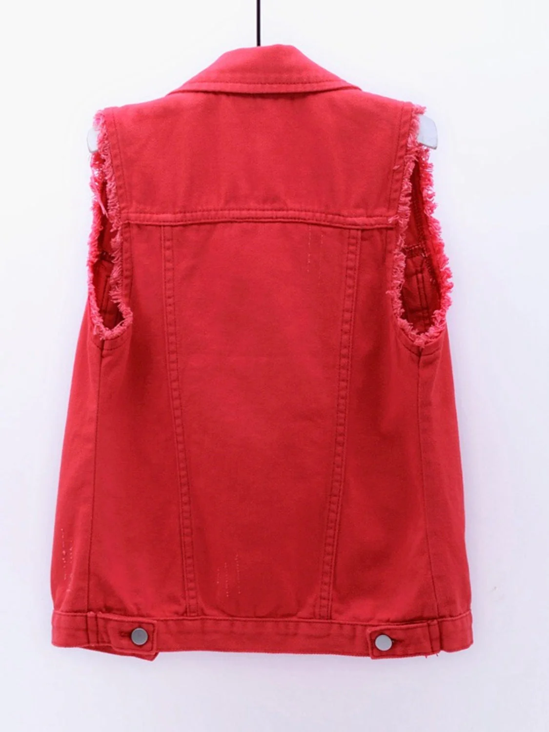 Full Size Button Down Raw Hem Sleeveless Denim Jacket Plus Size - Image 10