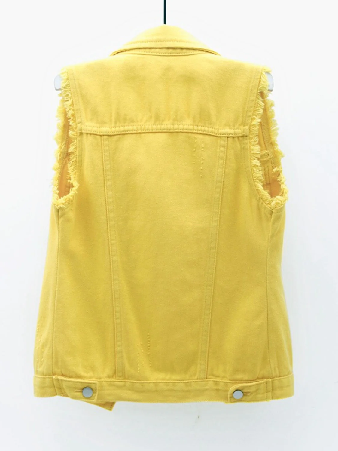 Full Size Button Down Raw Hem Sleeveless Denim Jacket Plus Size - Image 14