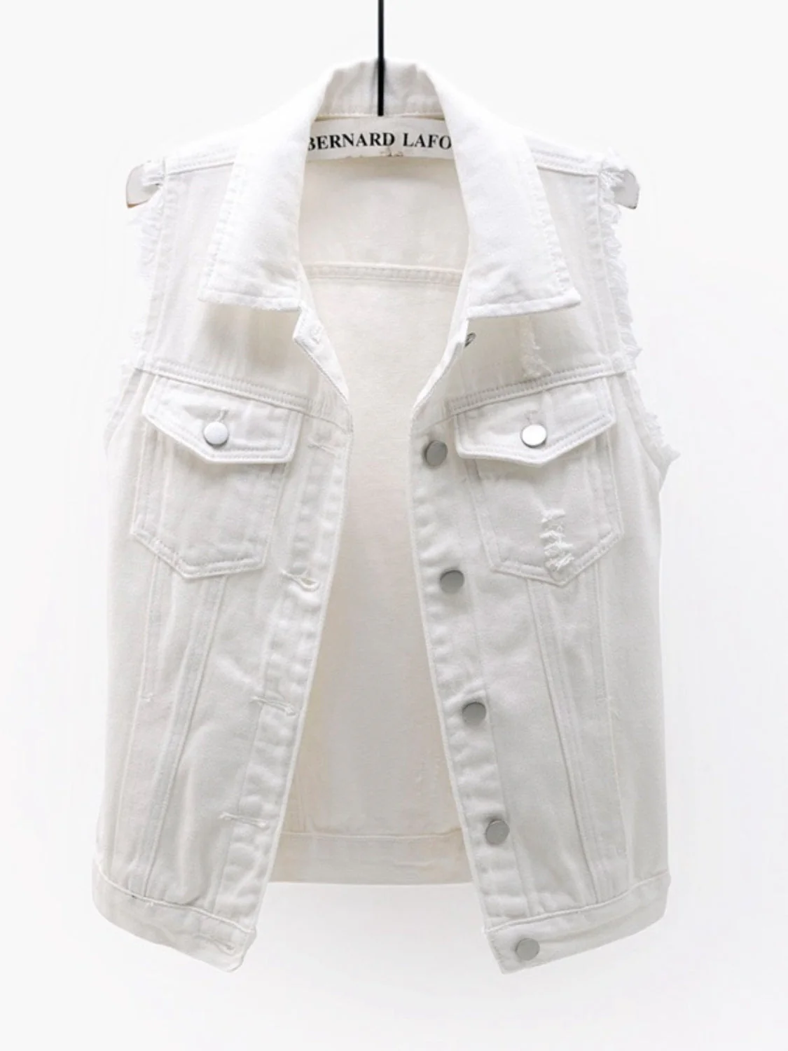 Full Size Button Down Raw Hem Sleeveless Denim Jacket Plus Size - Image 19