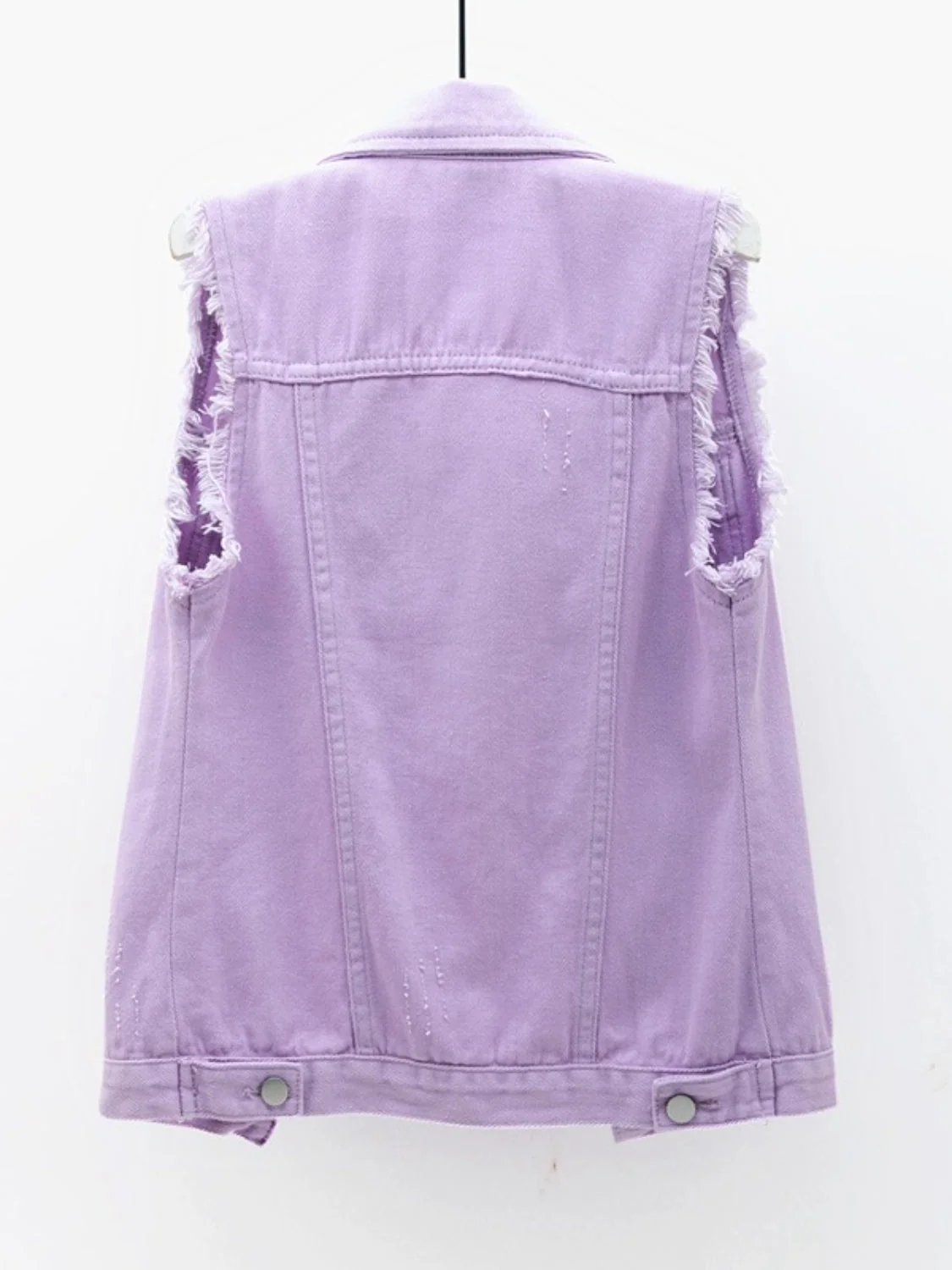 Full Size Button Down Raw Hem Sleeveless Denim Jacket Plus Size - Image 2