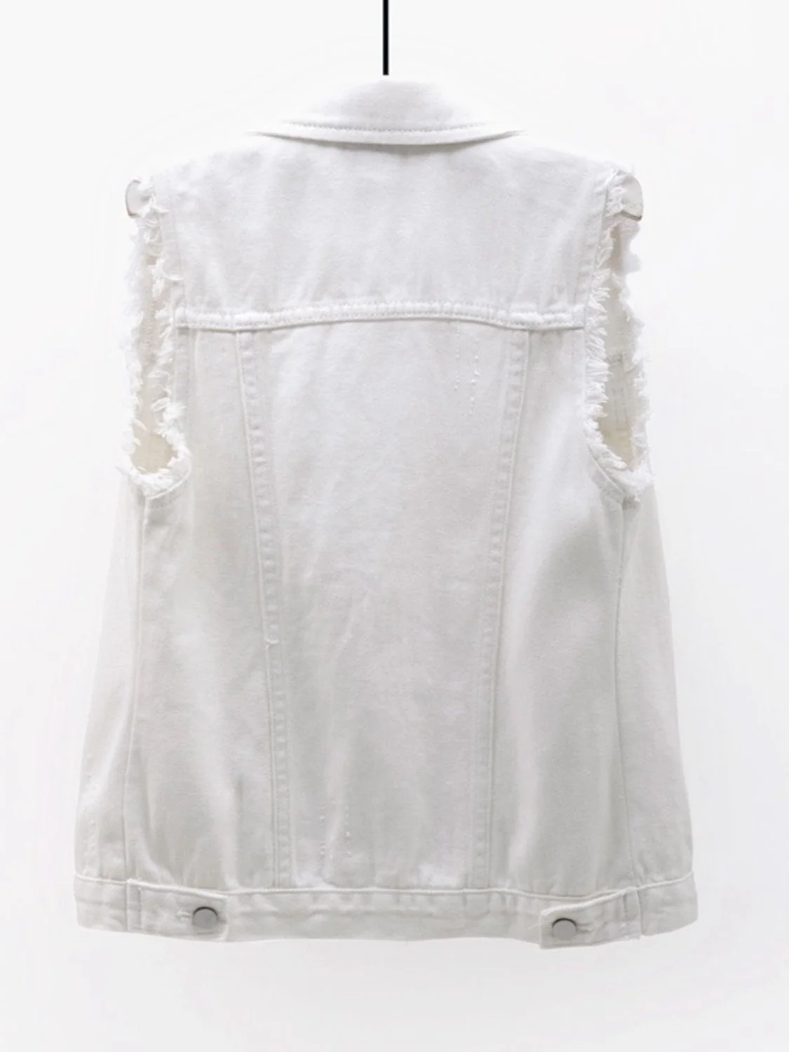 Full Size Button Down Raw Hem Sleeveless Denim Jacket Plus Size - Image 22