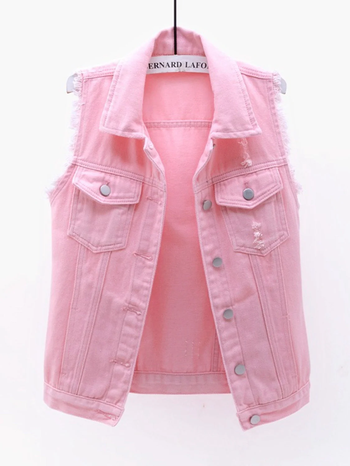 Full Size Button Down Raw Hem Sleeveless Denim Jacket Plus Size - Image 7