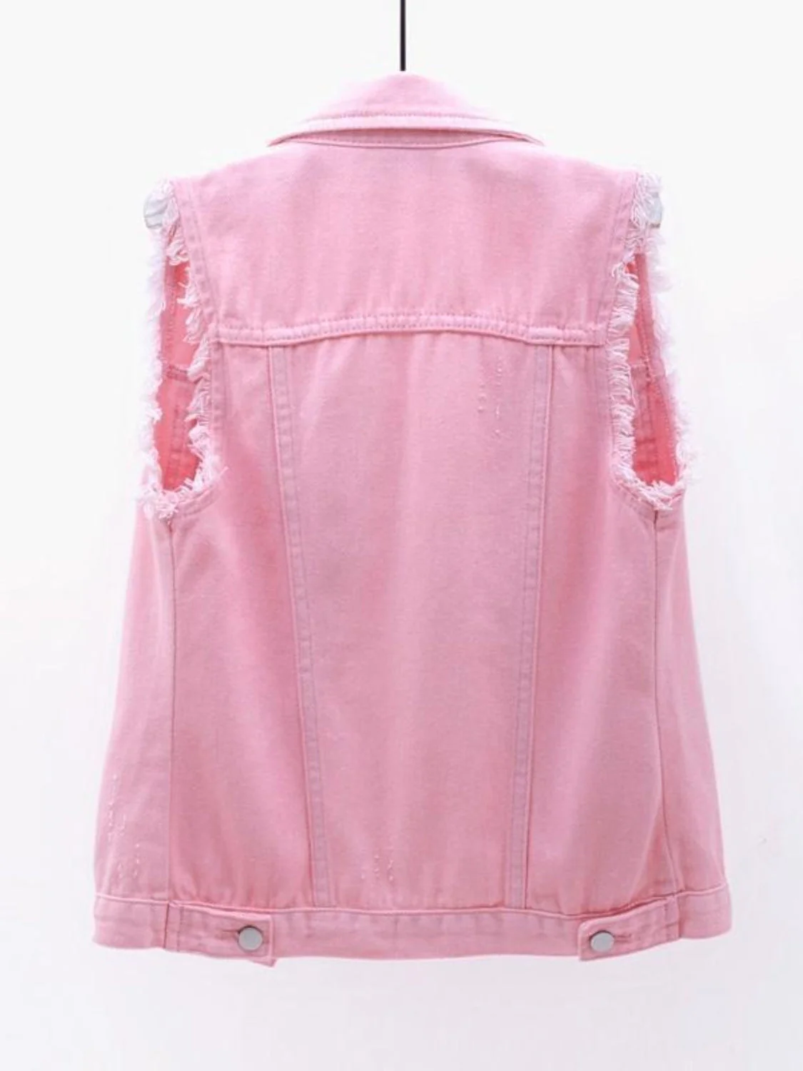 Full Size Button Down Raw Hem Sleeveless Denim Jacket Plus Size - Image 8