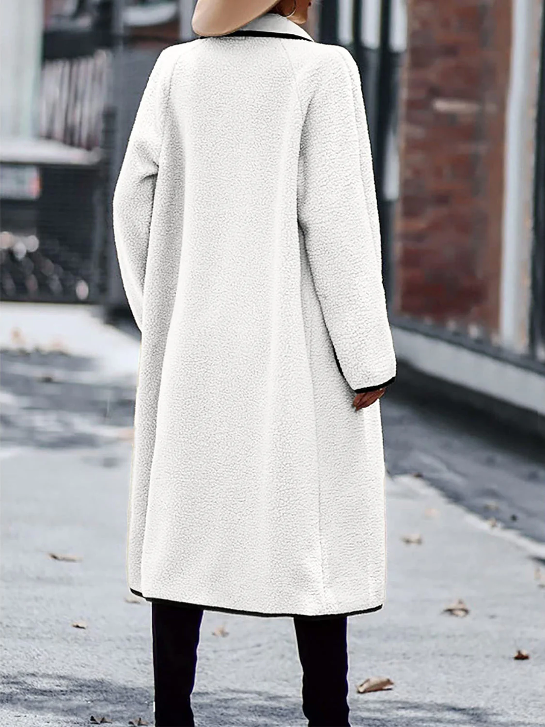 Full Size Contrast Trim Long Sleeve Coat with Pockets - Image 11