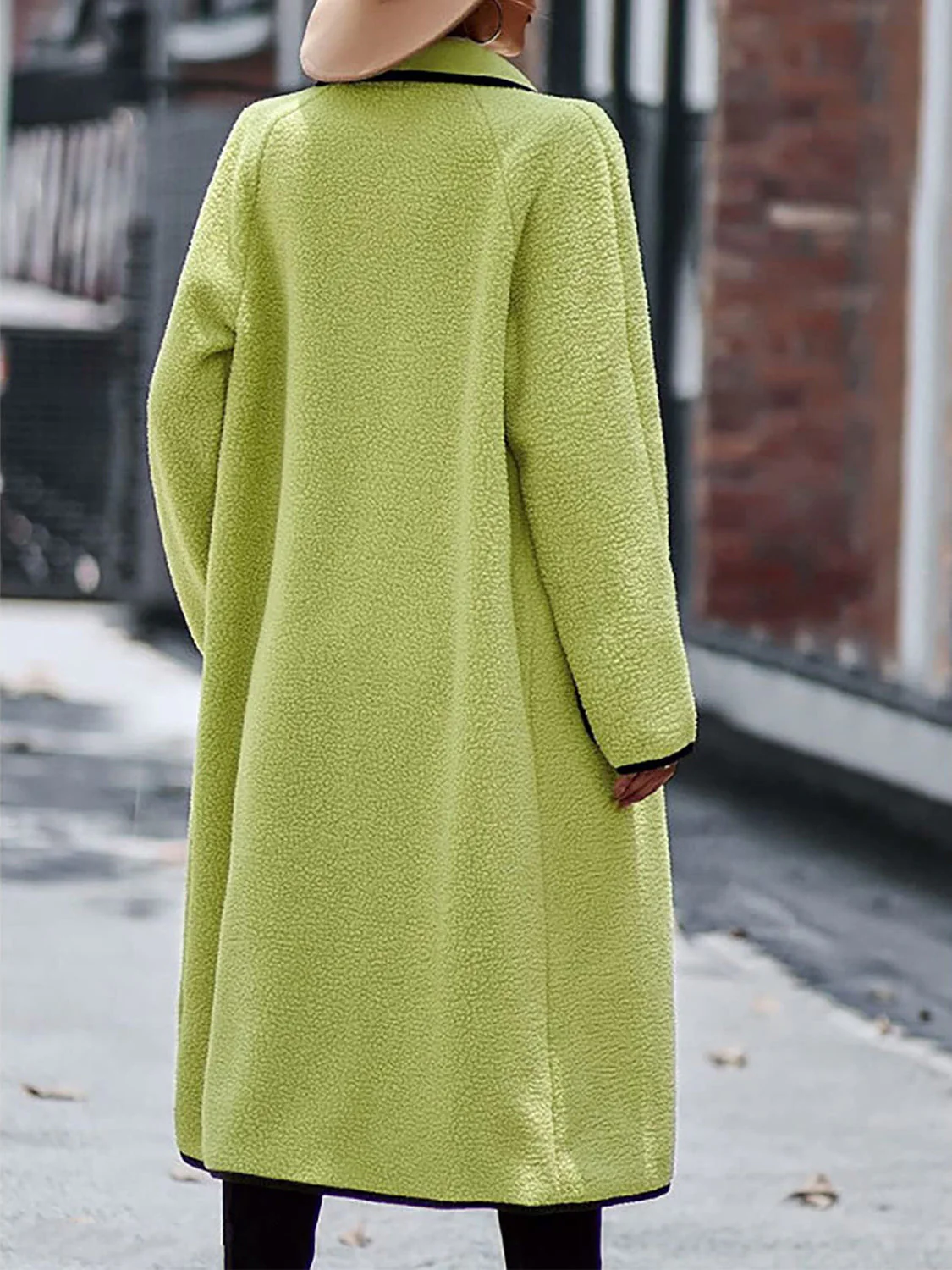 Full Size Contrast Trim Long Sleeve Coat with Pockets - Image 14