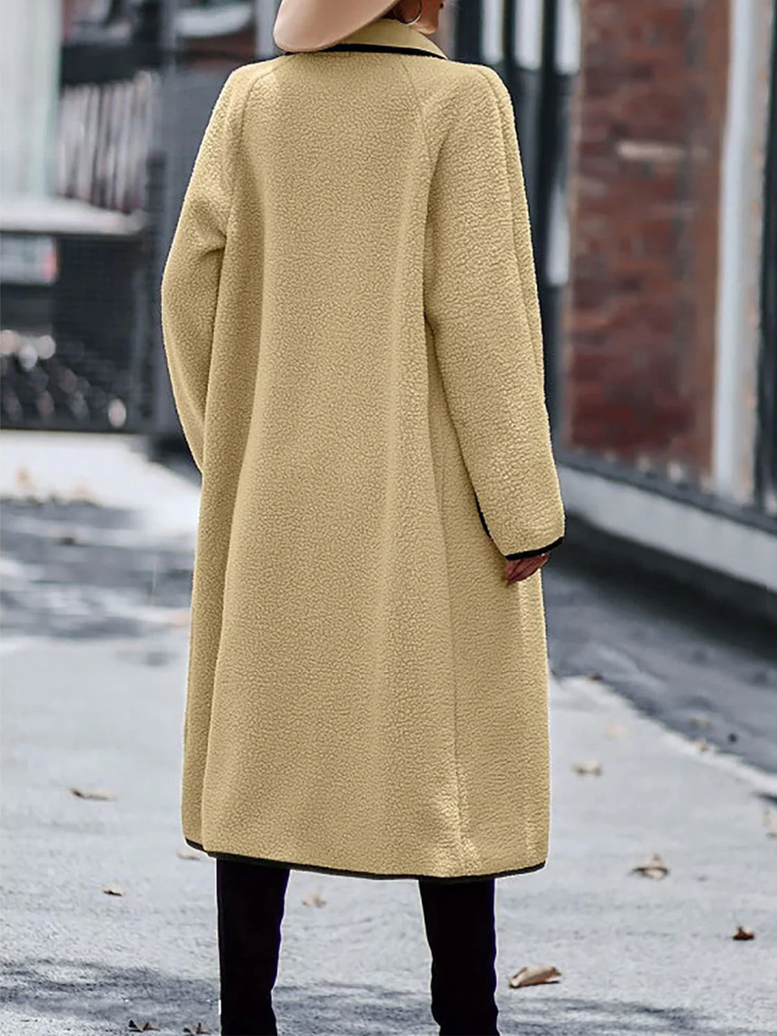 Full Size Contrast Trim Long Sleeve Coat with Pockets - Image 2