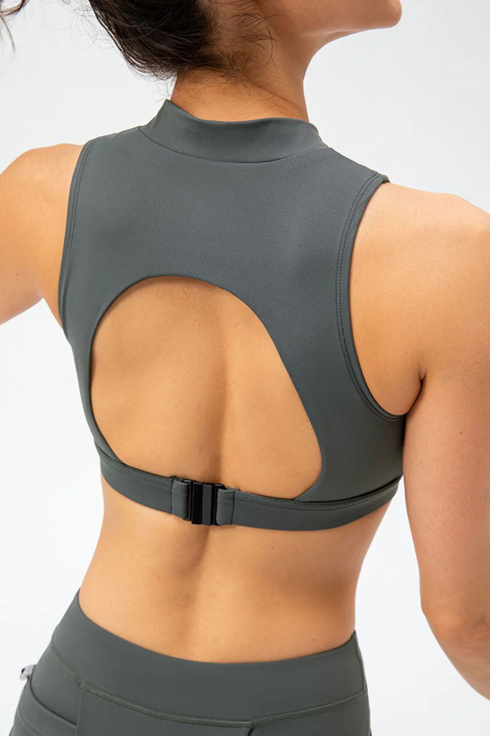 Full Size Cropped Cutout Back Zipper Front Active Tank Top - Image 2