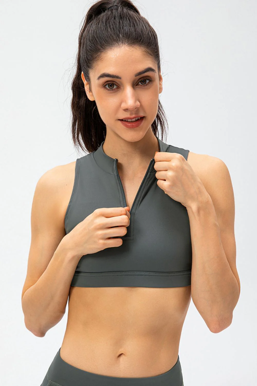 Full Size Cropped Cutout Back Zipper Front Active Tank Top - Image 3