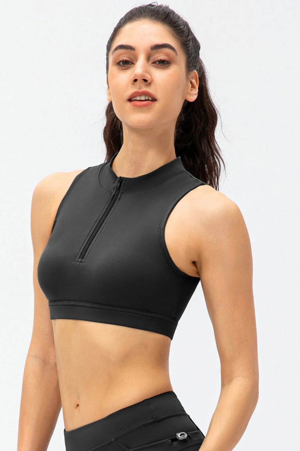 Full Size Cropped Cutout Back Zipper Front Active Tank Top - Image 5