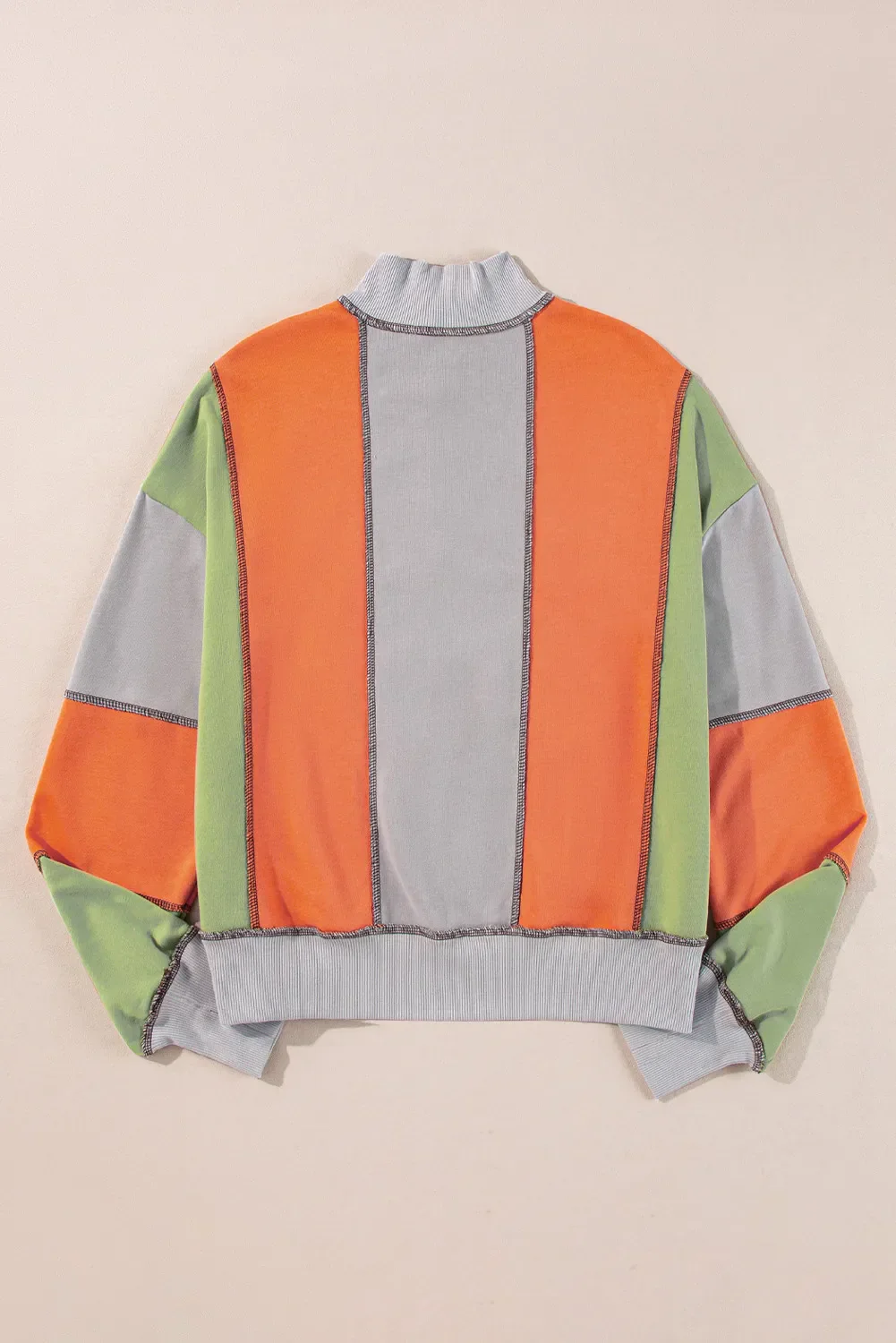 Full Size Exposed Seam Color Block Long Sleeve Sweatshirt - Image 4