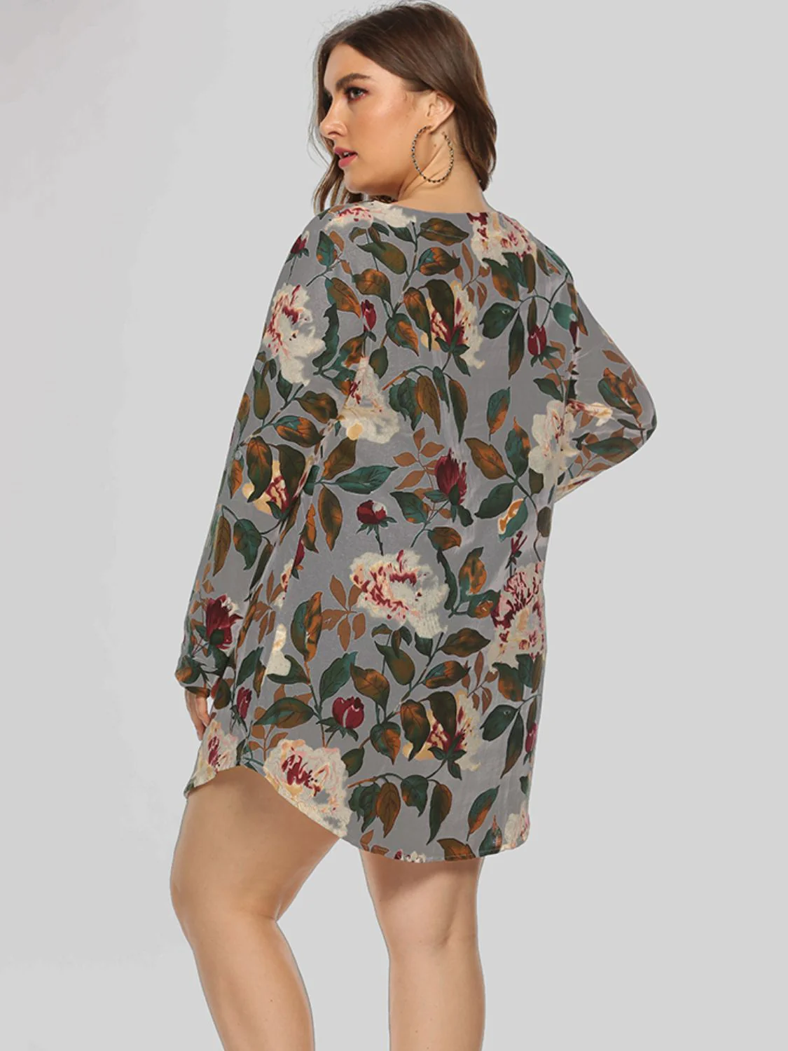 Full Size Floral Long Sleeve Mini Dress - Image 10