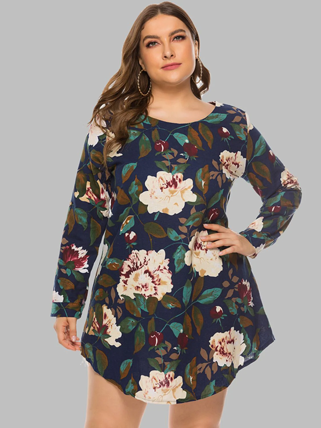 Full Size Floral Long Sleeve Mini Dress - Image 5