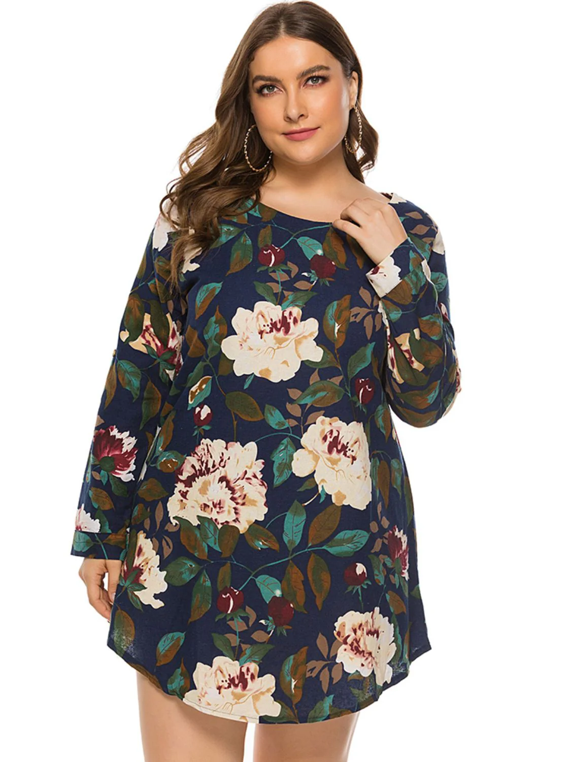 Full Size Floral Long Sleeve Mini Dress - Image 6