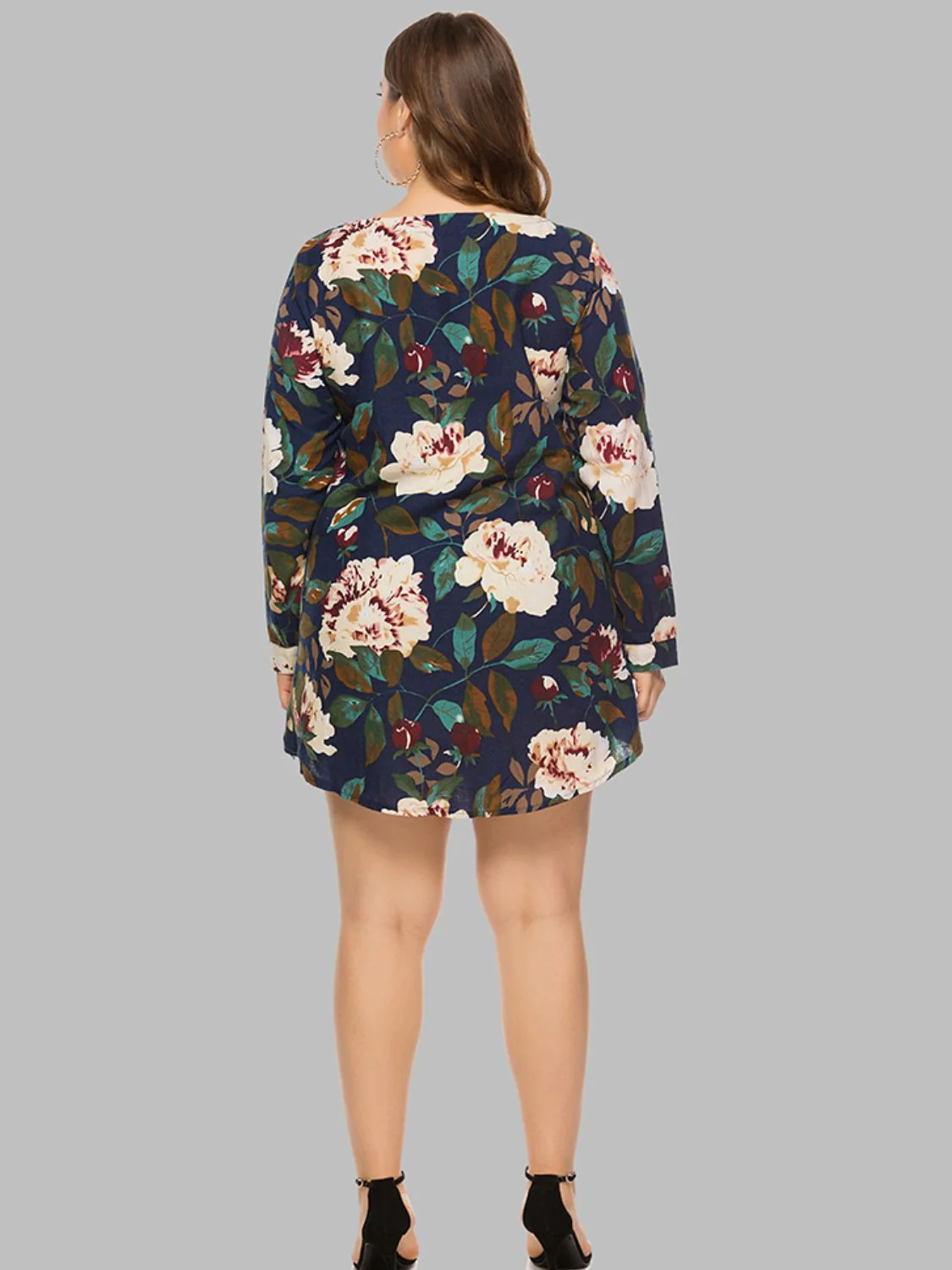 Full Size Floral Long Sleeve Mini Dress - Image 7