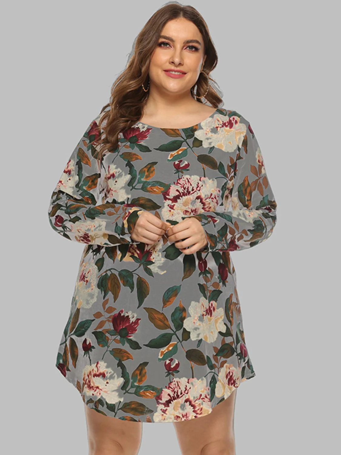 Full Size Floral Long Sleeve Mini Dress - Image 8