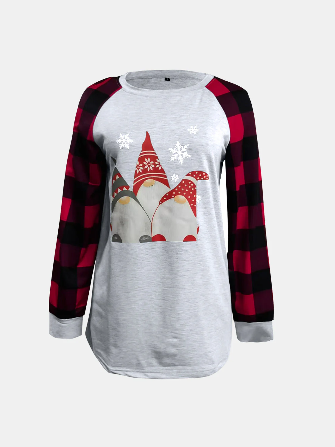 Full Size Graphic Plaid Round Neck Long Sleeve T-Shirt - Image 2
