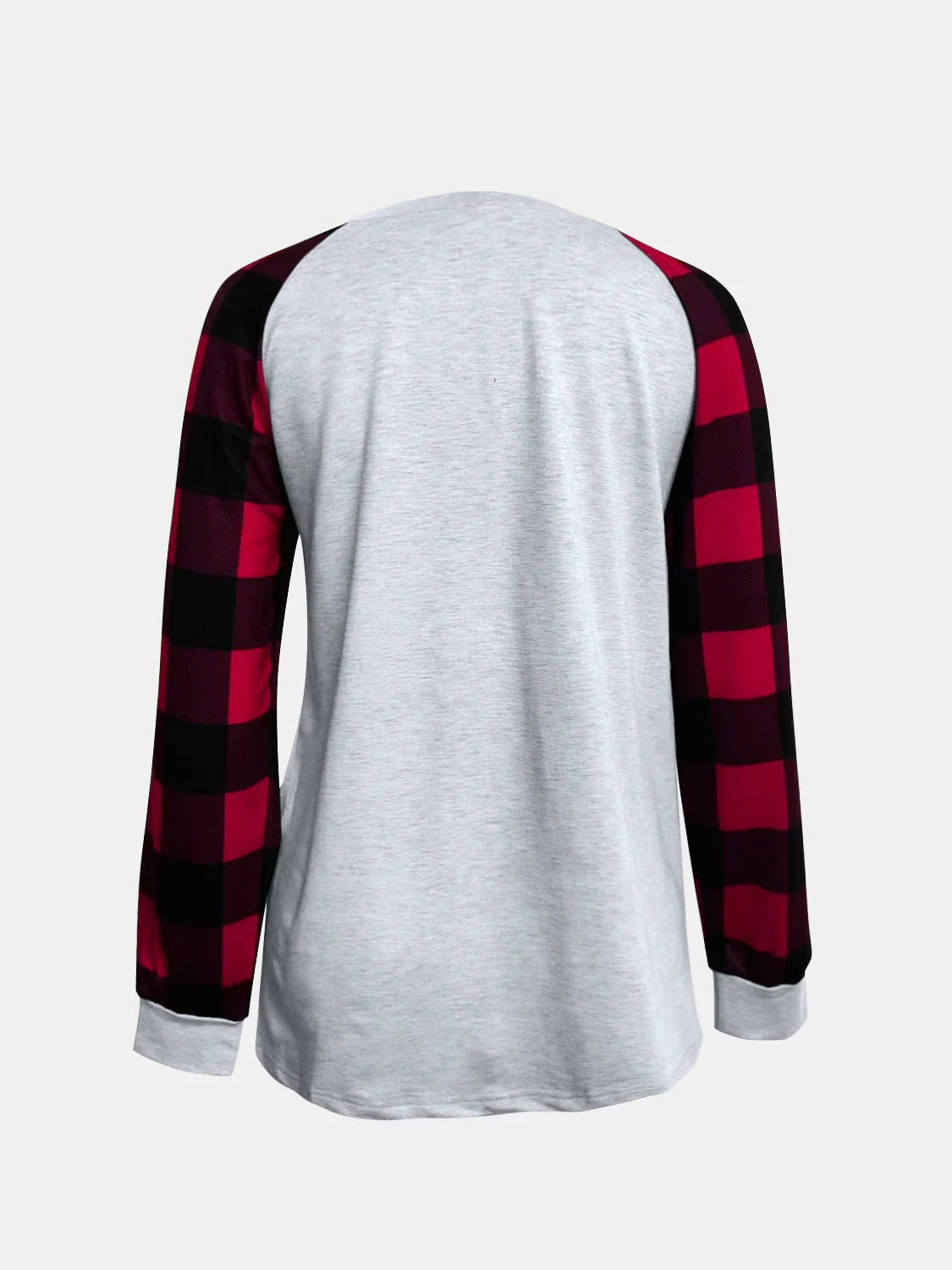 Full Size Graphic Plaid Round Neck Long Sleeve T-Shirt - Image 3