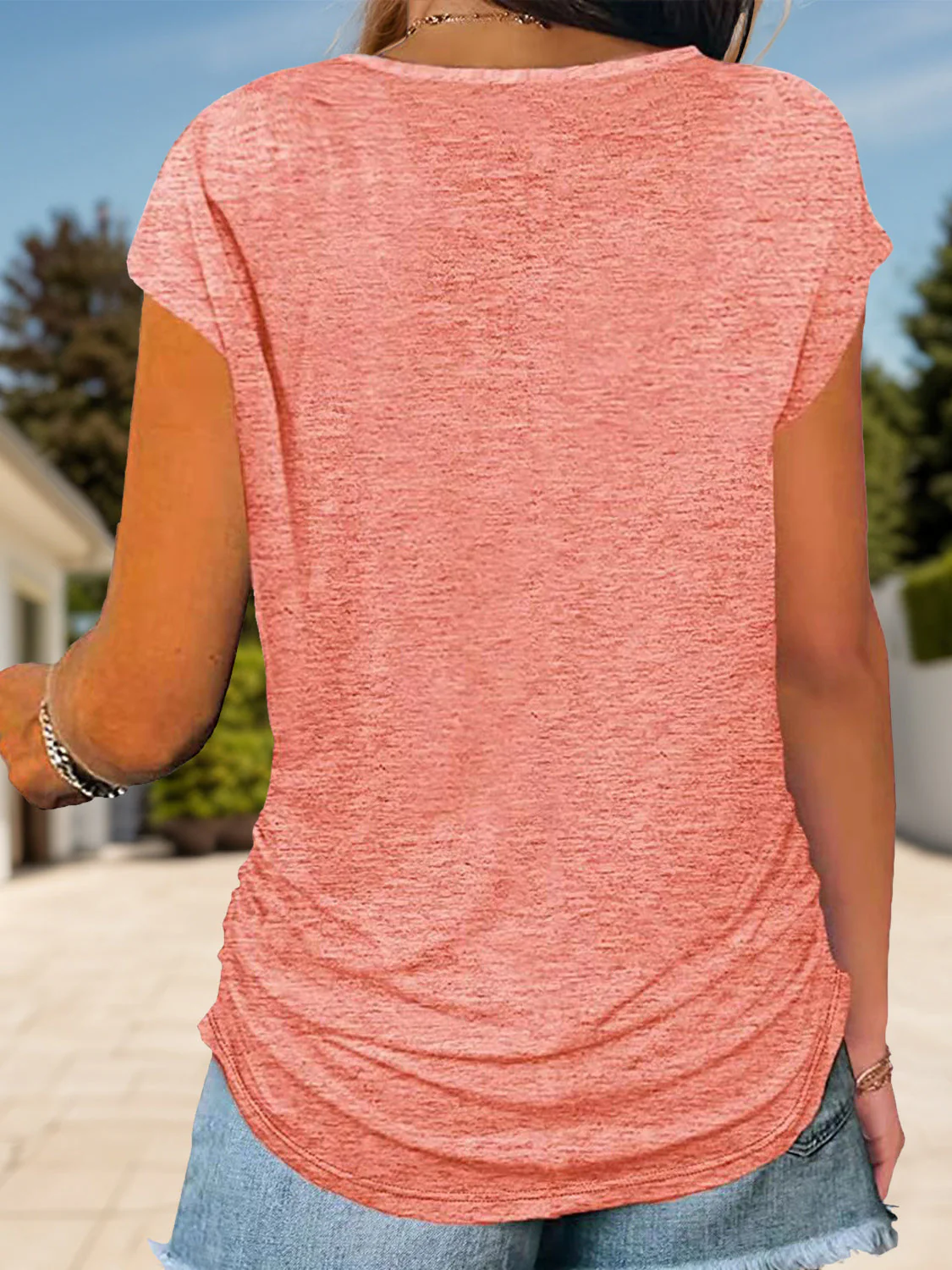 Full Size Half Zip Cap Sleeve T-Shirt - Image 12