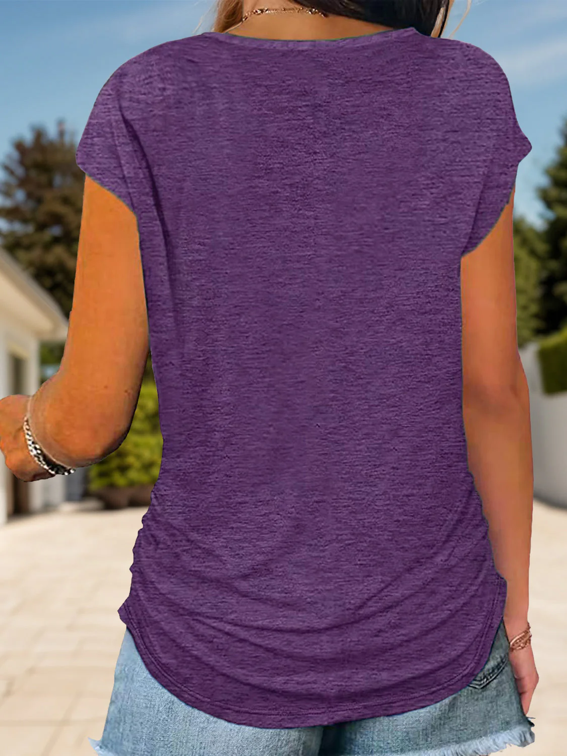 Full Size Half Zip Cap Sleeve T-Shirt - Image 13