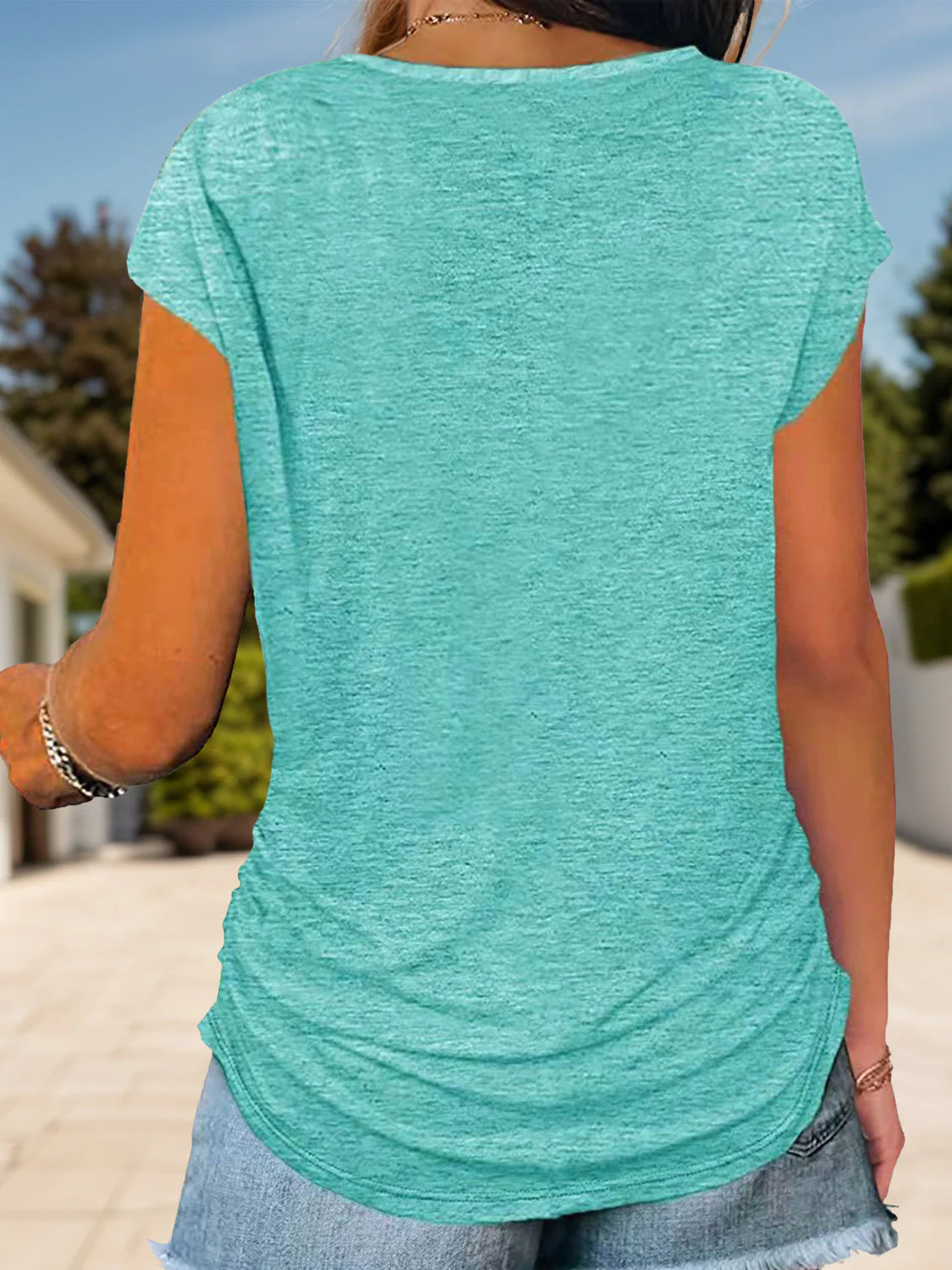 Full Size Half Zip Cap Sleeve T-Shirt - Image 5