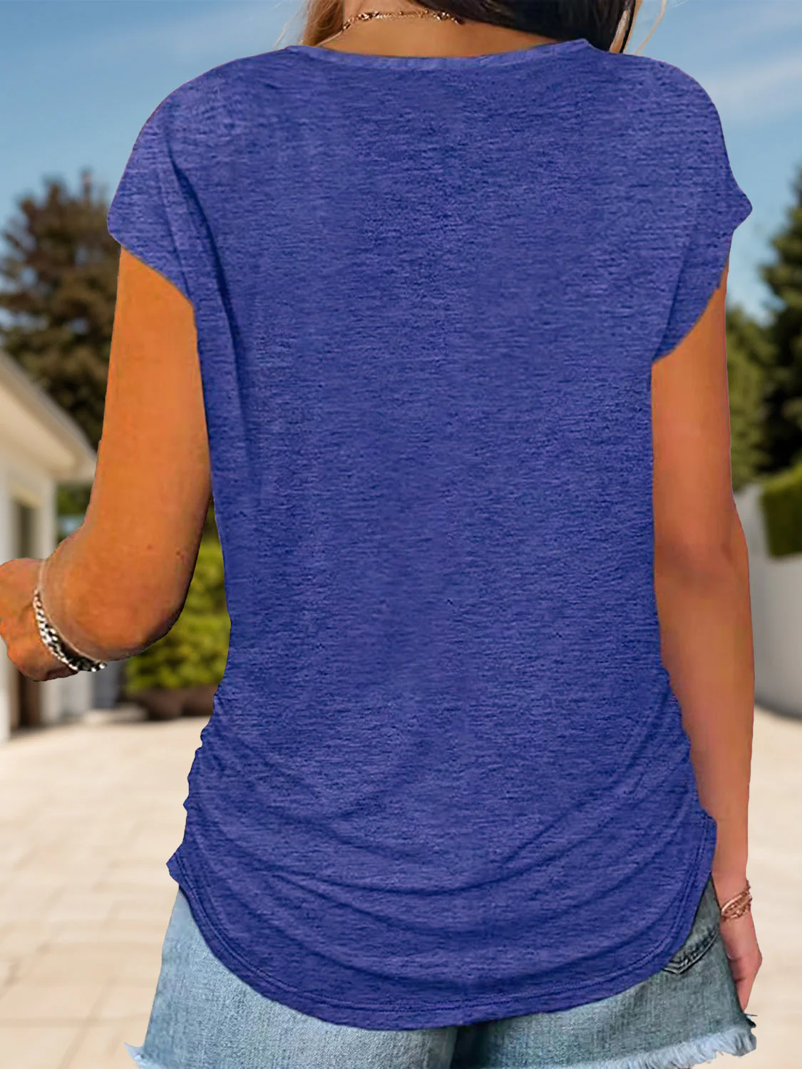 Full Size Half Zip Cap Sleeve T-Shirt - Image 7