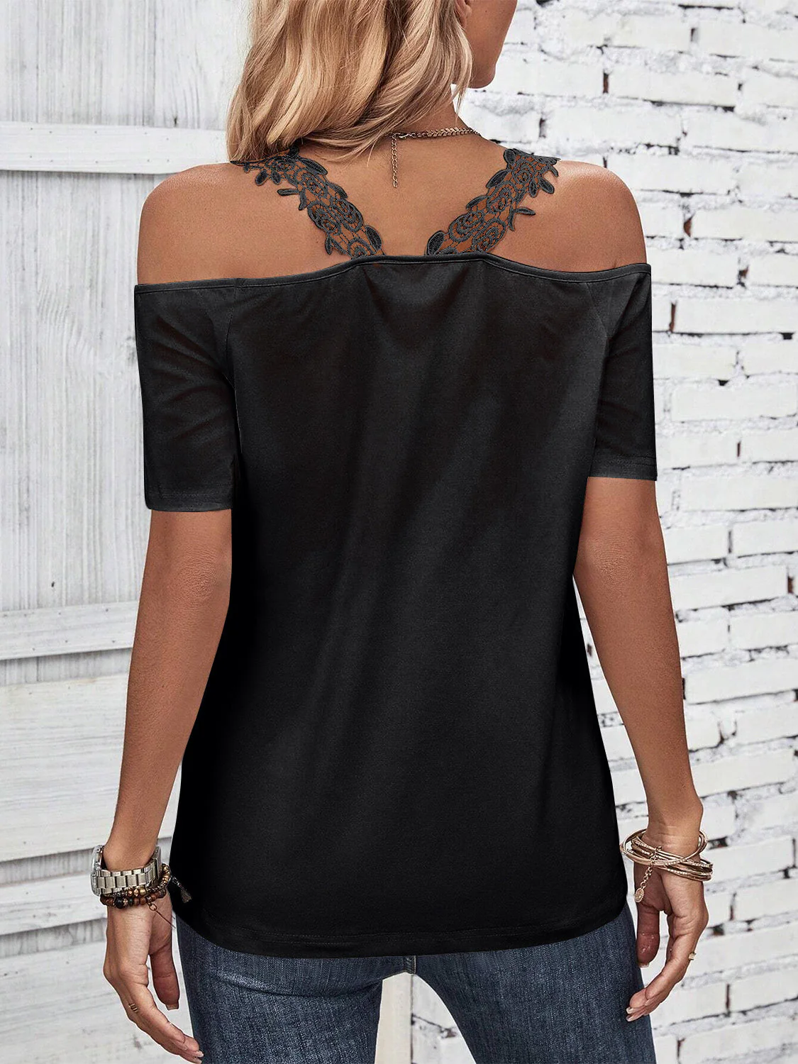 Full Size Lace Detail Short Sleeve T-Shirt - Image 12