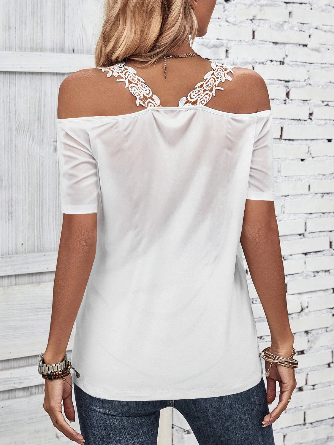 Full Size Lace Detail Short Sleeve T-Shirt - Image 3