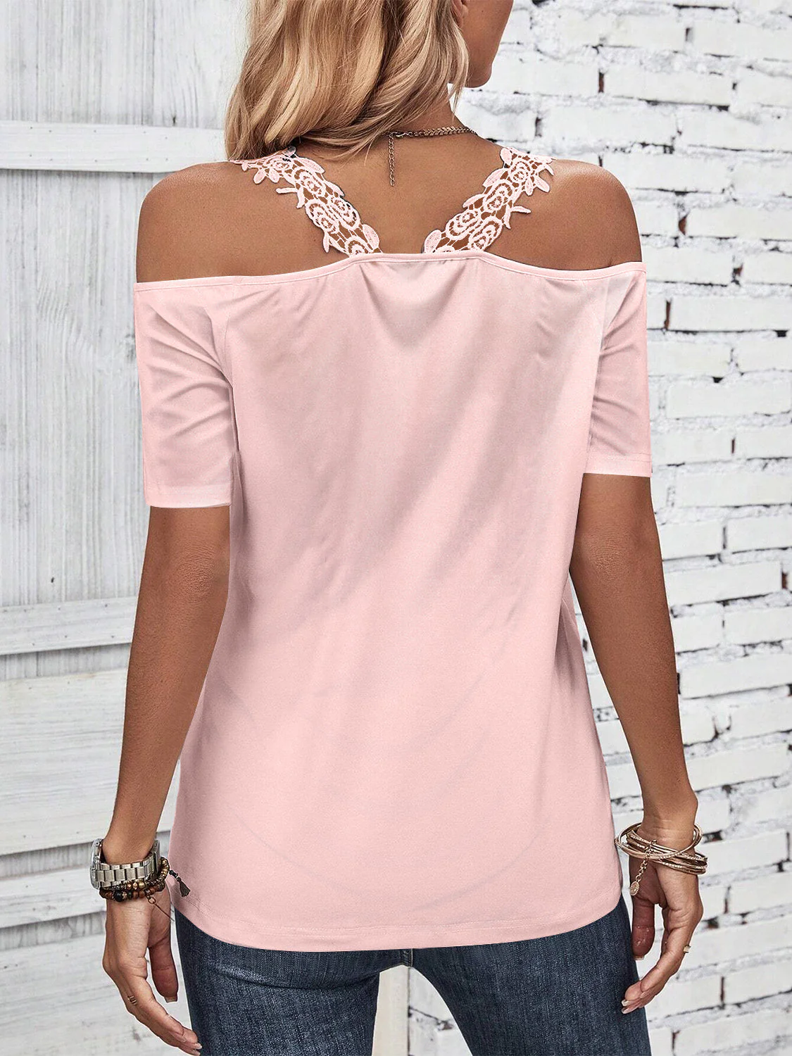 Full Size Lace Detail Short Sleeve T-Shirt - Image 6