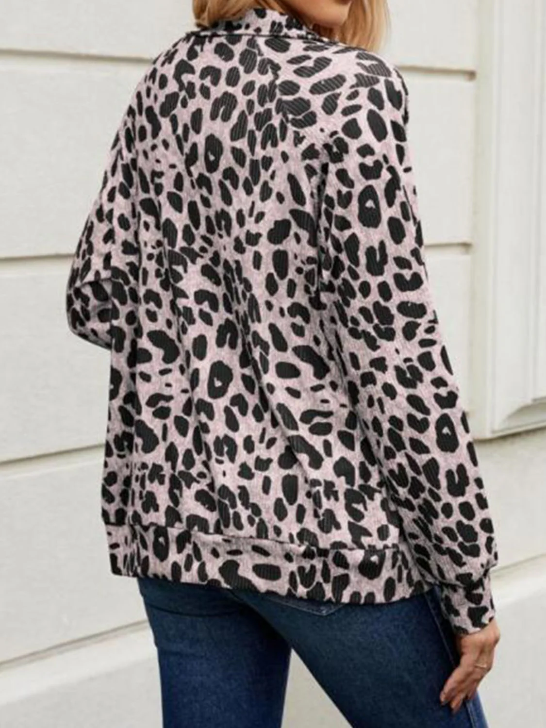 Full Size Leopard Collared Neck Zip Up Jacket - Image 9