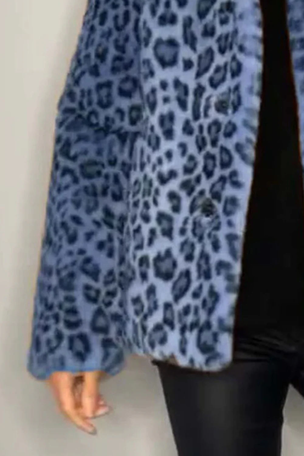 Full Size Leopard Furry Collared Neck Long Sleeve Coat - Image 10