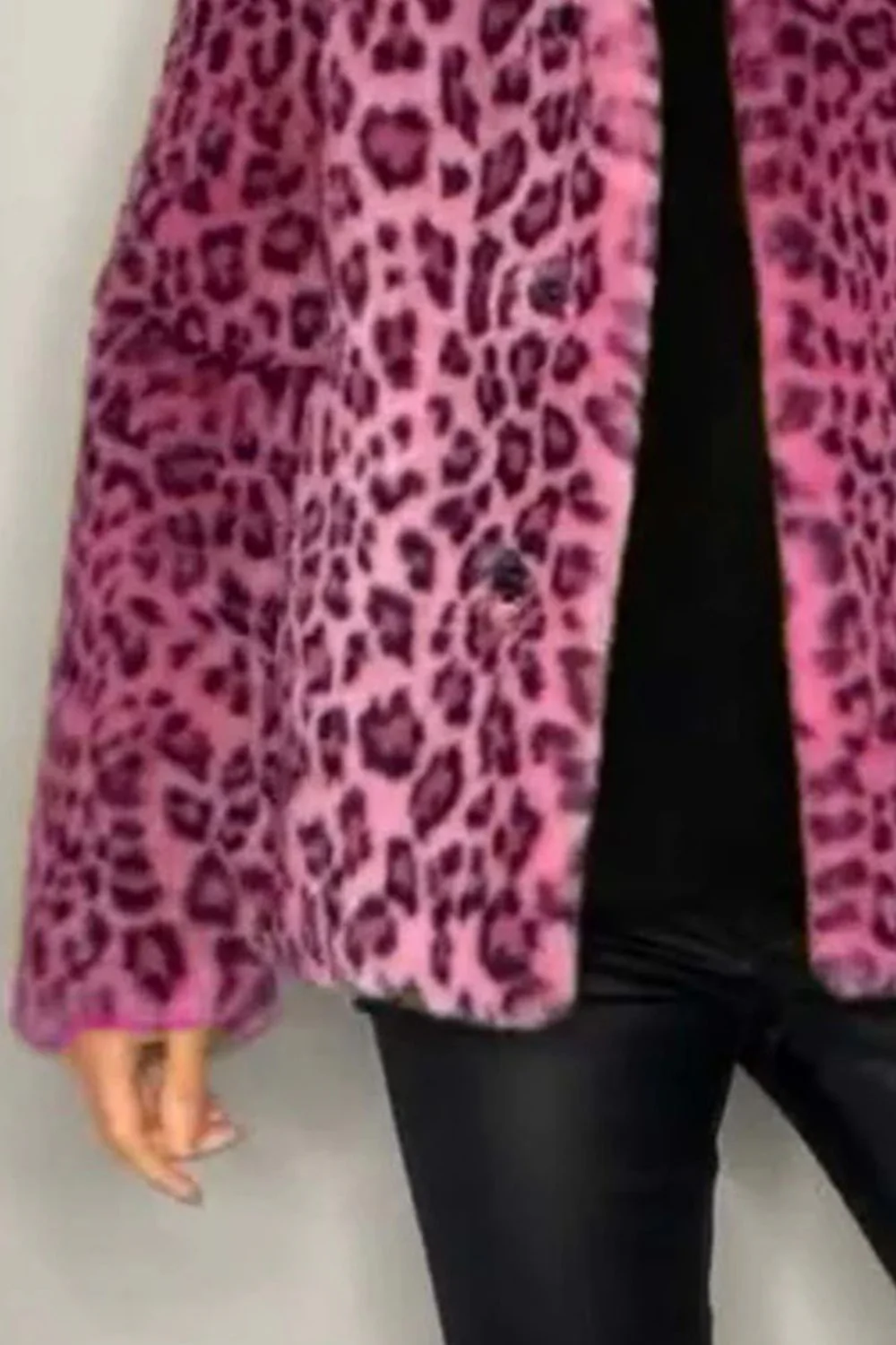 Full Size Leopard Furry Collared Neck Long Sleeve Coat - Image 13