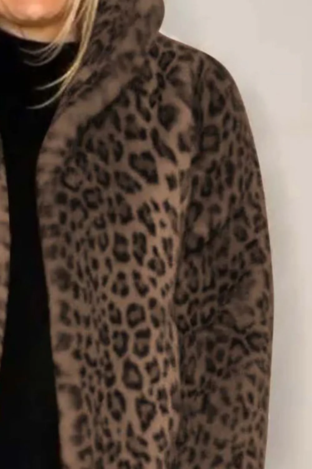 Full Size Leopard Furry Collared Neck Long Sleeve Coat - Image 15