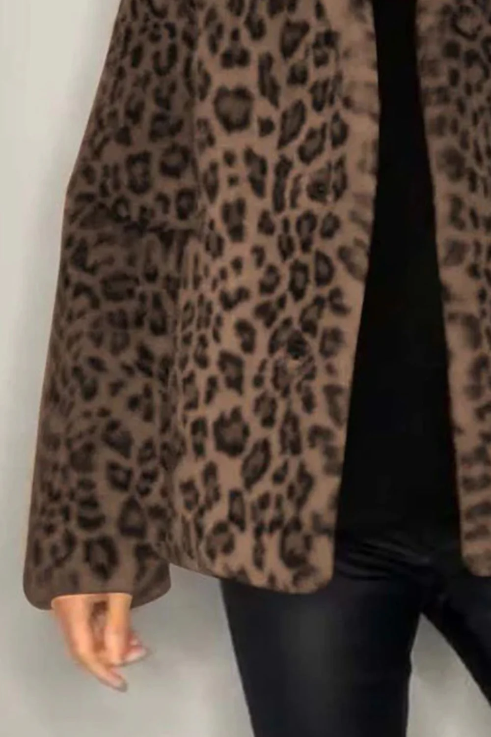 Full Size Leopard Furry Collared Neck Long Sleeve Coat - Image 16