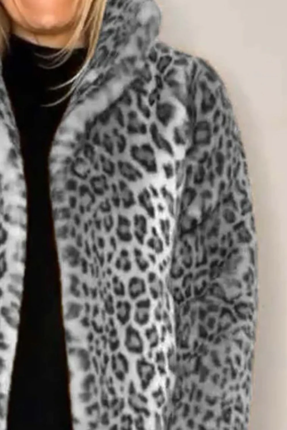 Full Size Leopard Furry Collared Neck Long Sleeve Coat - Image 6