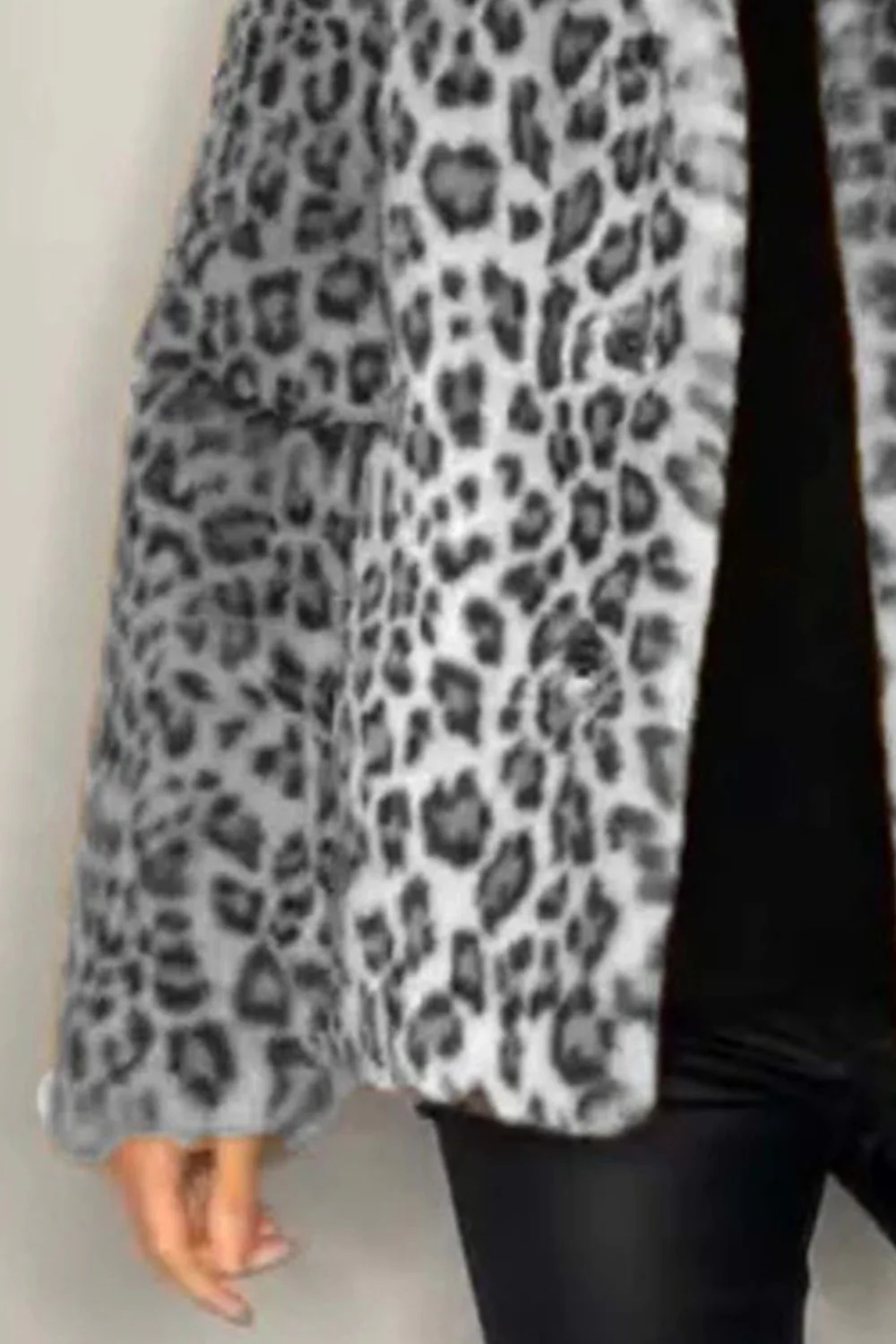 Full Size Leopard Furry Collared Neck Long Sleeve Coat - Image 7