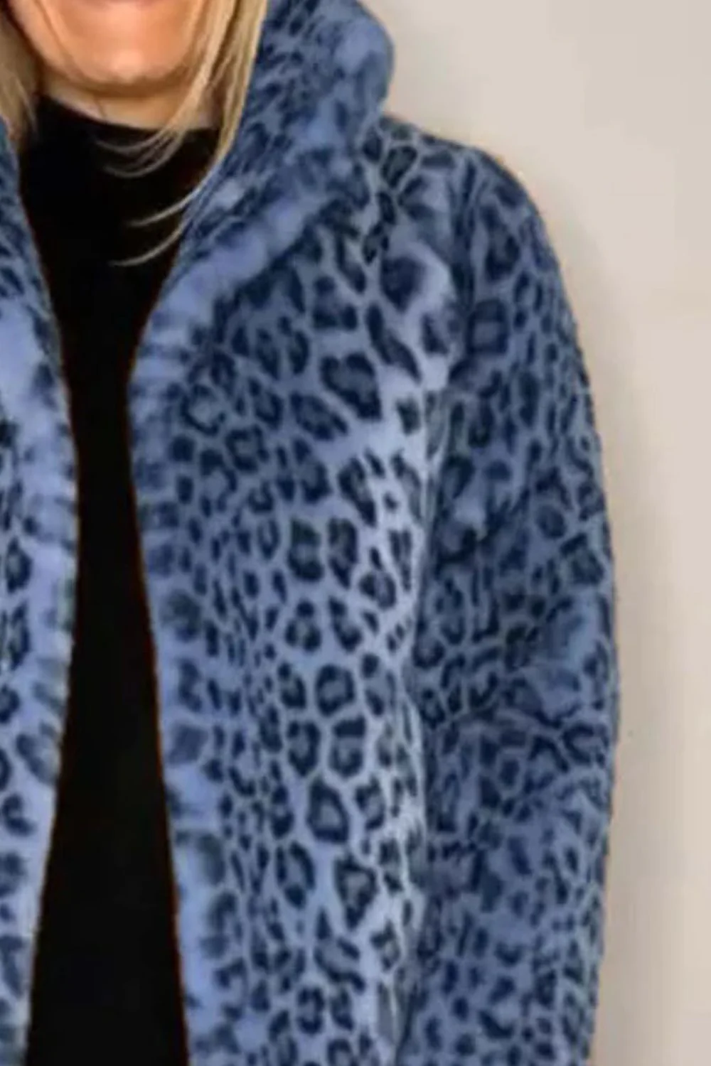 Full Size Leopard Furry Collared Neck Long Sleeve Coat - Image 9
