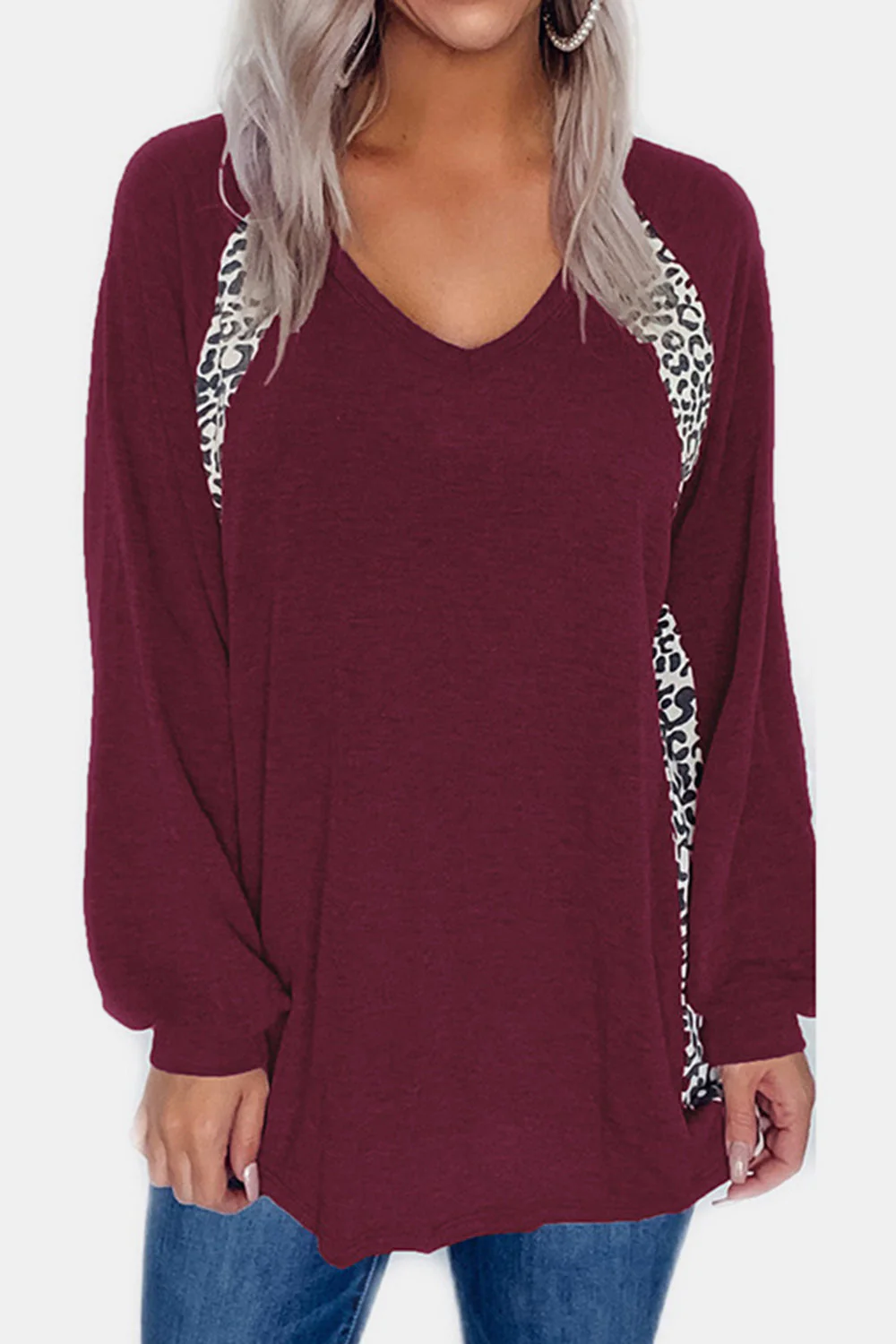 Full Size Leopard V-Neck Long Sleeve T-Shirt - Image 11