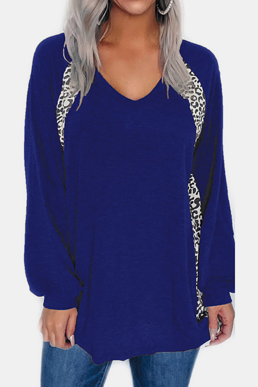 Full Size Leopard V-Neck Long Sleeve T-Shirt - Image 7