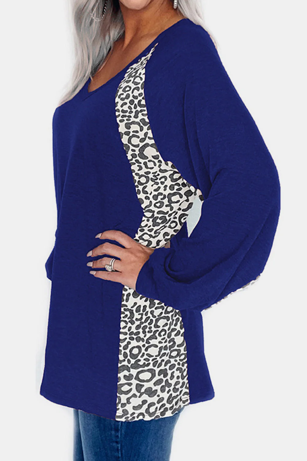 Full Size Leopard V-Neck Long Sleeve T-Shirt - Image 8